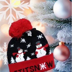 Festive Snowman Knit Beanie with Pom Pom